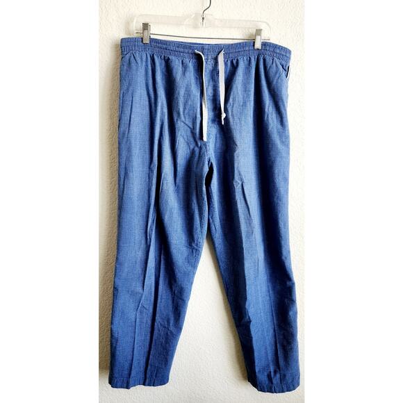 Geoffrey Beene Blue Plaid Pull On Pajama Bottoms Large Pockets Lightweight Soft - Picture 1 of 5
